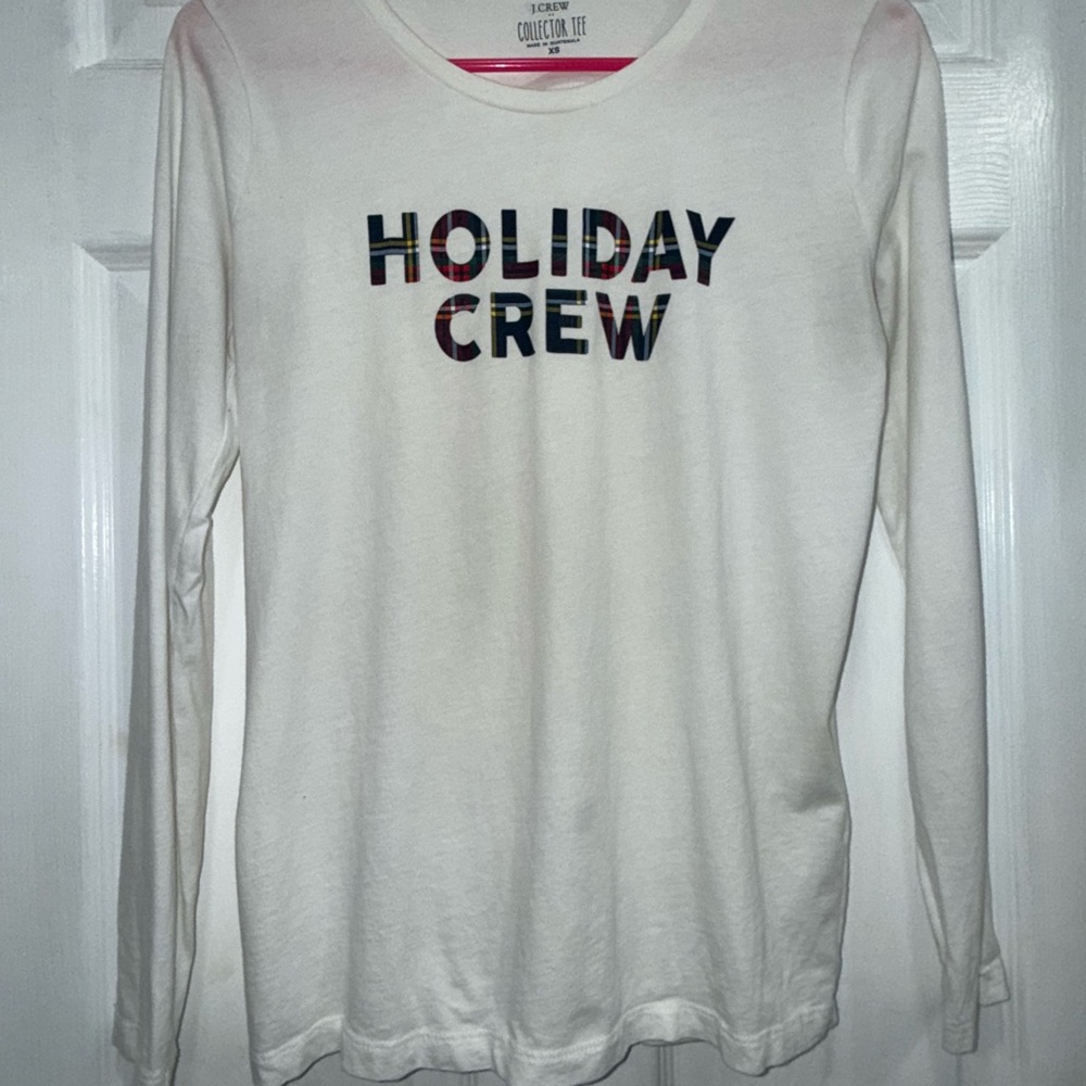 J. Crew Holiday Crew White Long Sleeve Tee